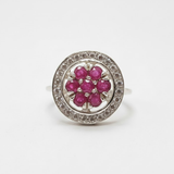 Natural Ruby Ring made in 925 Sterling Silver with Round Natural Red Ruby in Cluster setting, July Birthstone gift idea, symbolizes nobility, purity, and passion, ideal for everyday wear and perfect for birthday gifting and special occasions.
