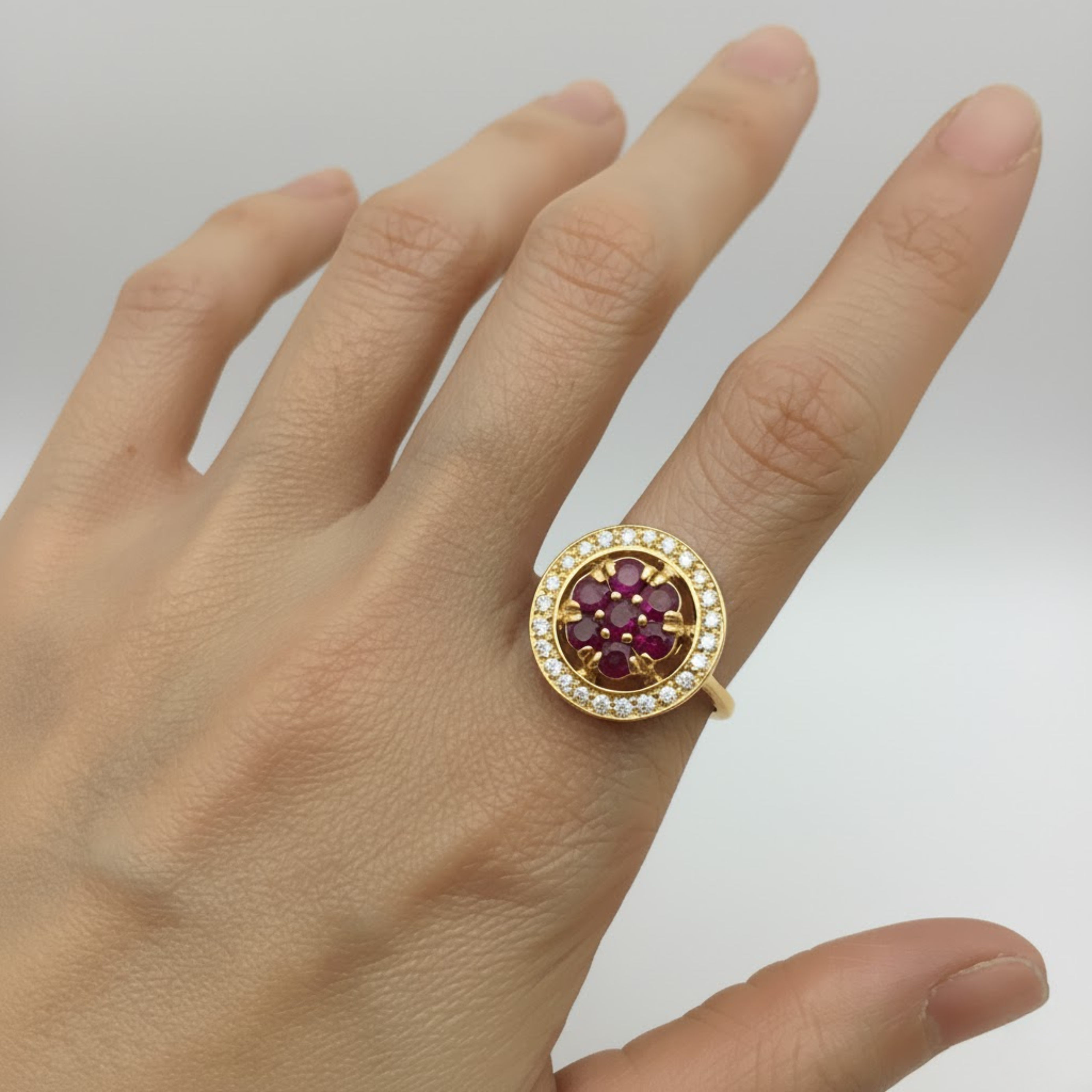 Stunning natural ruby cluster ring in 18k gold vermeil, a meaningful July birthstone gift for elegance and passion.