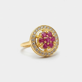 Charming 18k Gold Vermeil Ruby Ring with a round red ruby, a perfect gift symbolizing love and passion for any occasion.