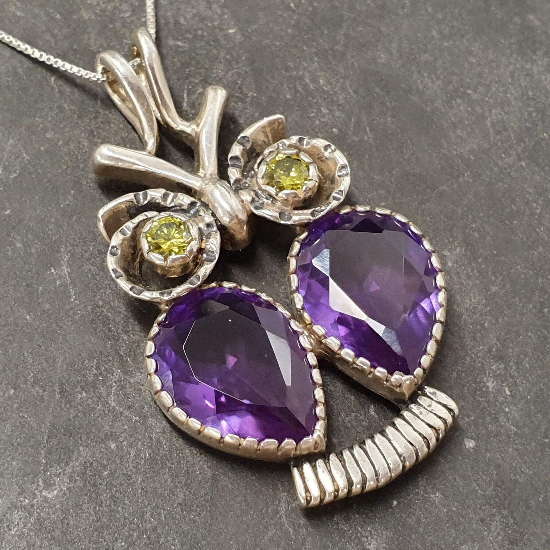 Owl Pendant, Amethyst Pendant, Natural Amethyst, February Birthstone, Animal Pendant, Vintage Pendant, Purple Pendant, Silver Bird Pendant