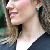 Turquoise Rectangle Studs - Genuine Turquoise Earrings - Sleeping Beauty Turquoise