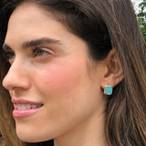 Turquoise Rectangle Studs - Genuine Turquoise Earrings - Sleeping Beauty Turquoise