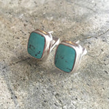 Turquoise Rectangle Studs - Genuine Turquoise Earrings - Sleeping Beauty Turquoise