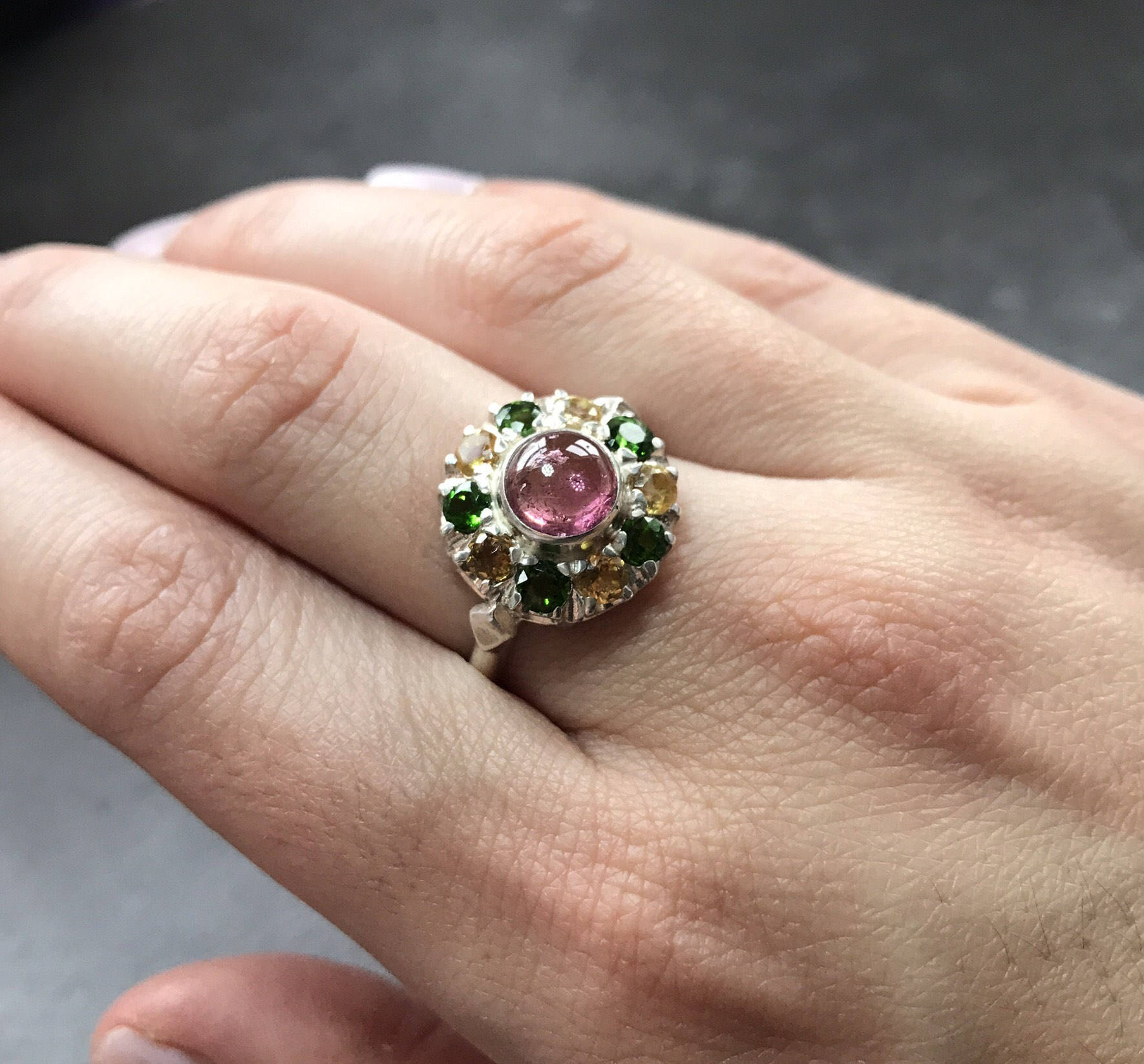 Pink Tourmaline Ring, Natural Tourmaline, Natural Citrine Ring, Vintage Silver Ring, Victorian Ring, Pink Vintage Ring, Pink Tourmaline