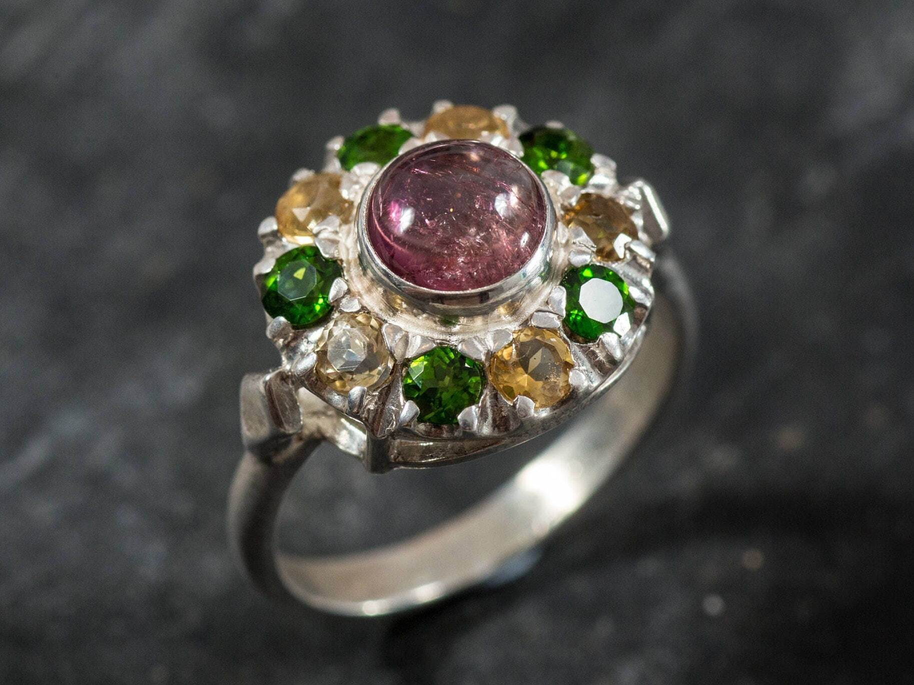 Pink Tourmaline Ring, Natural Tourmaline, Natural Citrine Ring, Vintage Silver Ring, Victorian Ring, Pink Vintage Ring, Pink Tourmaline