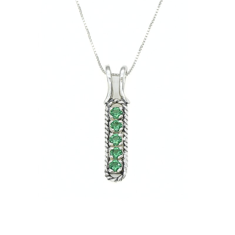 Created Emerald Pendant made in 925 Sterling Silver with Round Created Green Emerald in Channel-Set setting, May Birthstone gift idea, symbolizes, ideal for everyday wear and perfect for birthday gifting and special occasions.