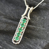 Emerald Pendant - Green Vertical Necklace - Vintage Bar Necklace