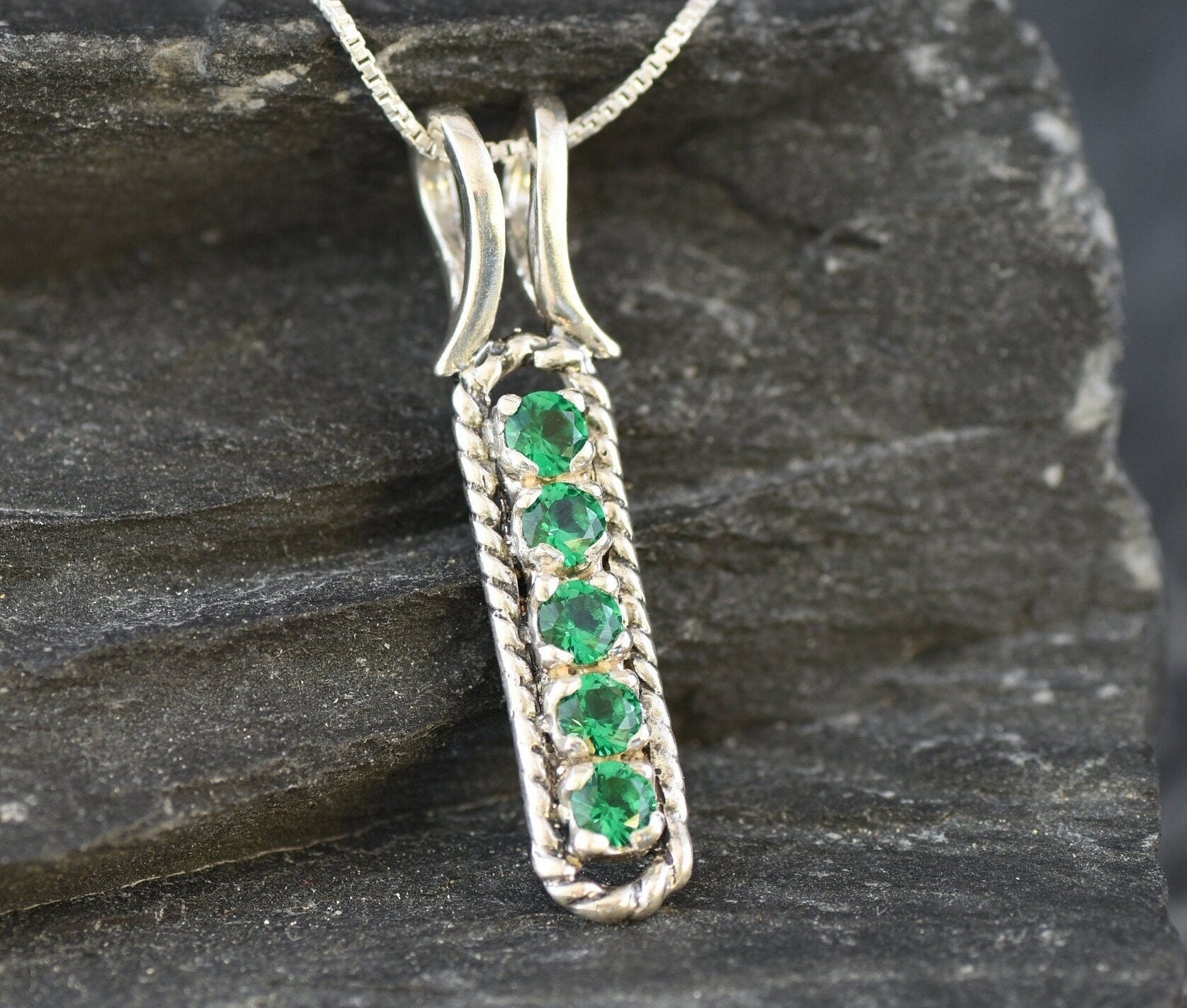 Elegant created emerald pendant in 925 sterling silver, perfect for May birthdays and special occasions, ideal for everyday wear.