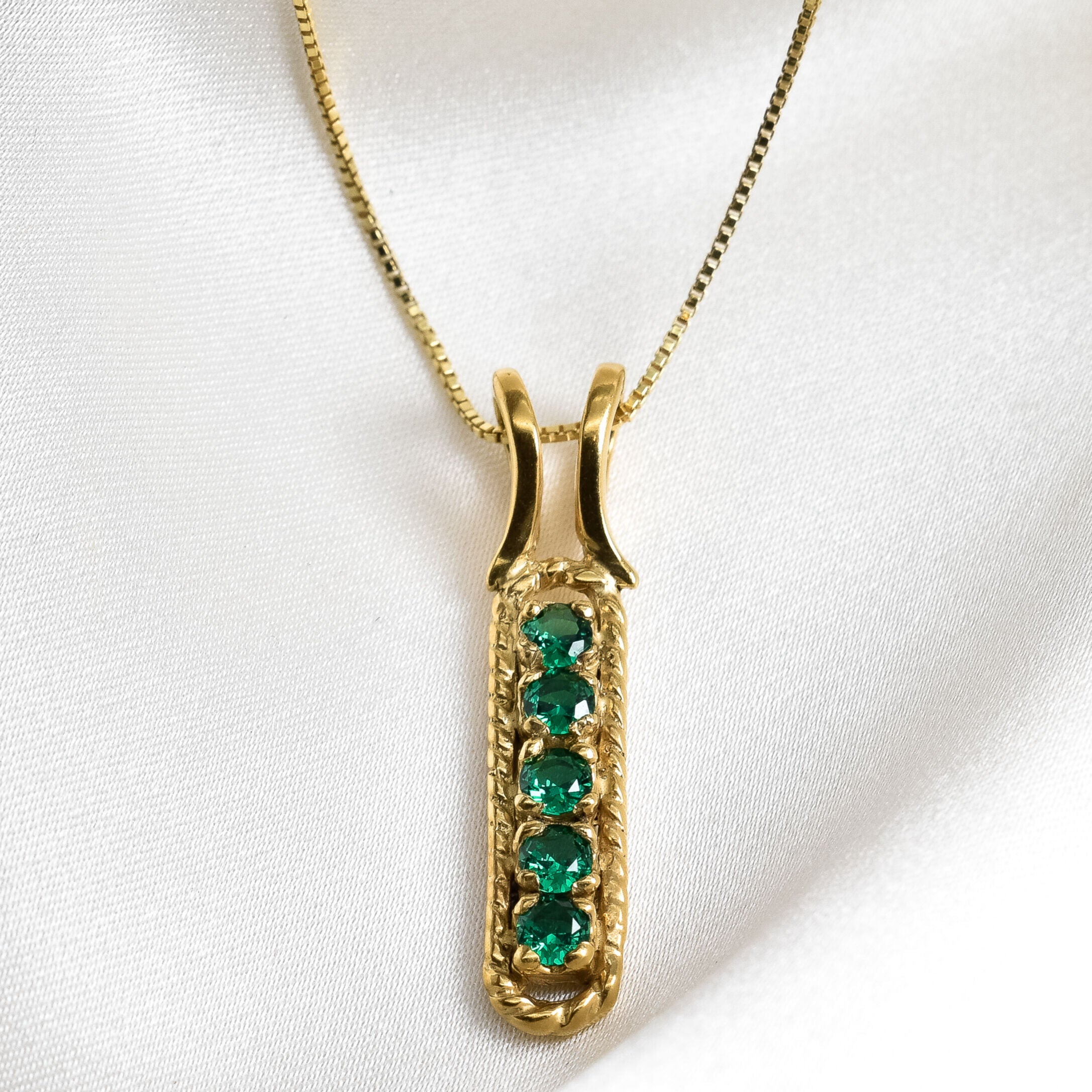 Created Emerald Pendant made in 18k Gold Vermeil with Round Created Green Emerald in Channel-Set setting, May Birthstone gift idea, symbolizes, ideal for everyday wear and perfect for birthday gifting and special occasions.