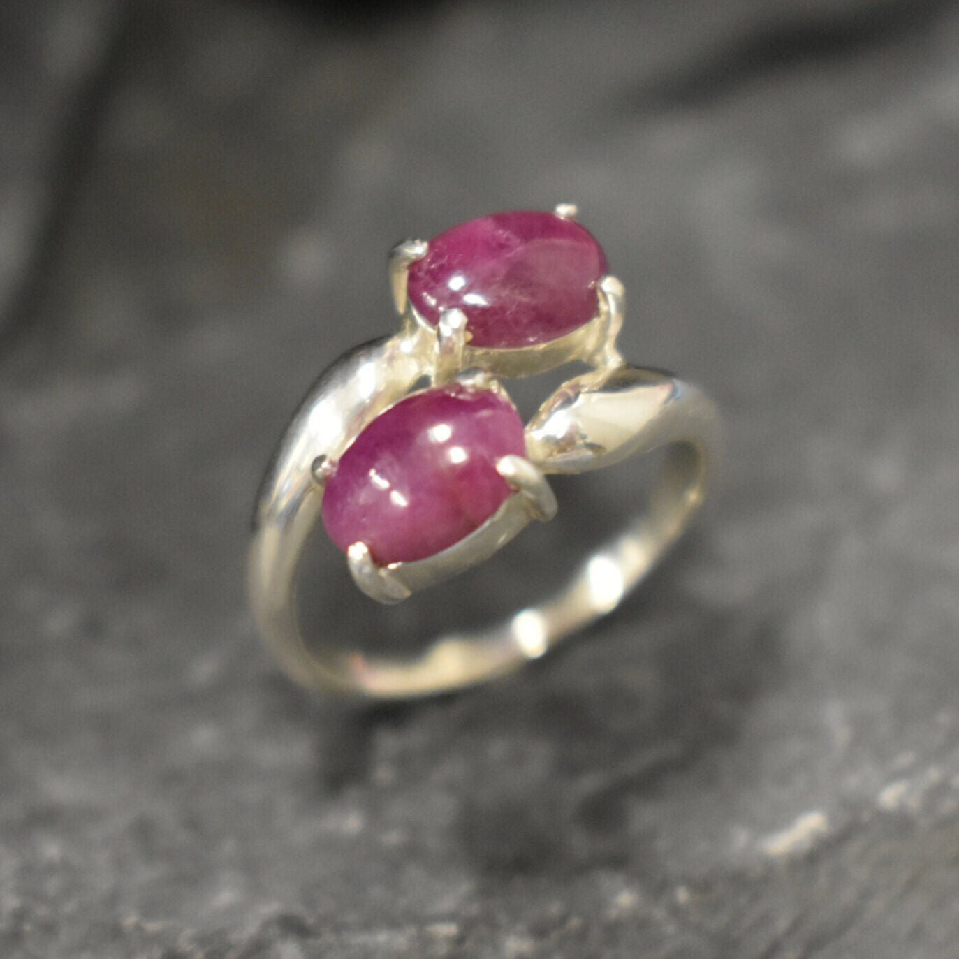 Natural Ruby Ring, Asymmetric Ring, Red Vintage Ring, July Birthstone, Two Stone Ring, July Ring, Red Statement Ring, Solid Silver Ring