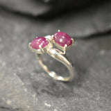 Natural Ruby Ring, Asymmetric Ring, Red Vintage Ring, July Birthstone, Two Stone Ring, July Ring, Red Statement Ring, Solid Silver Ring