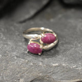 Natural Ruby Ring, Asymmetric Ring, Red Vintage Ring, July Birthstone, Two Stone Ring, July Ring, Red Statement Ring, Solid Silver Ring