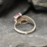 Natural Ruby Ring, Asymmetric Ring, Red Vintage Ring, July Birthstone, Two Stone Ring, July Ring, Red Statement Ring, Solid Silver Ring