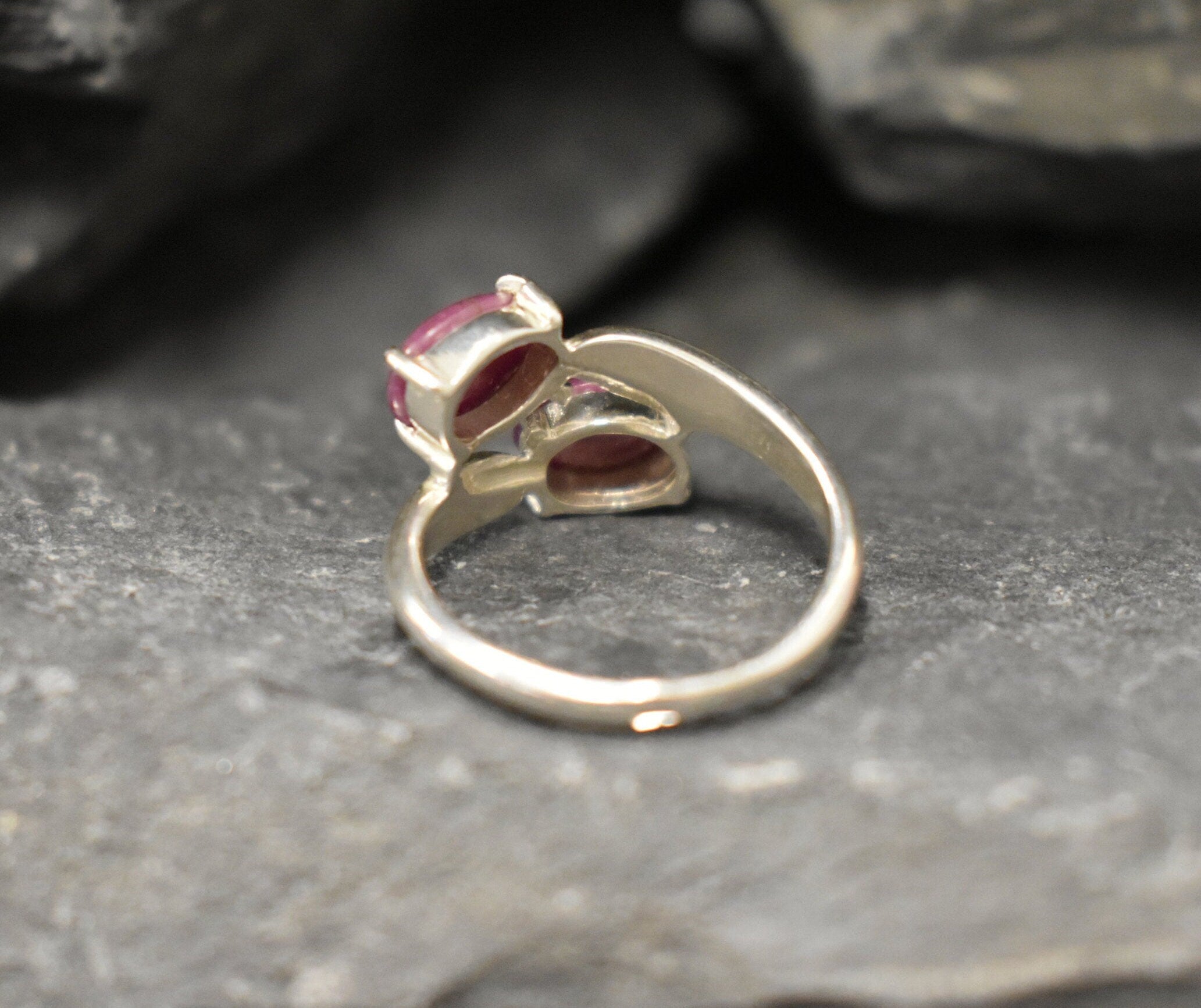 Natural Ruby Ring, Asymmetric Ring, Red Vintage Ring, July Birthstone, Two Stone Ring, July Ring, Red Statement Ring, Solid Silver Ring