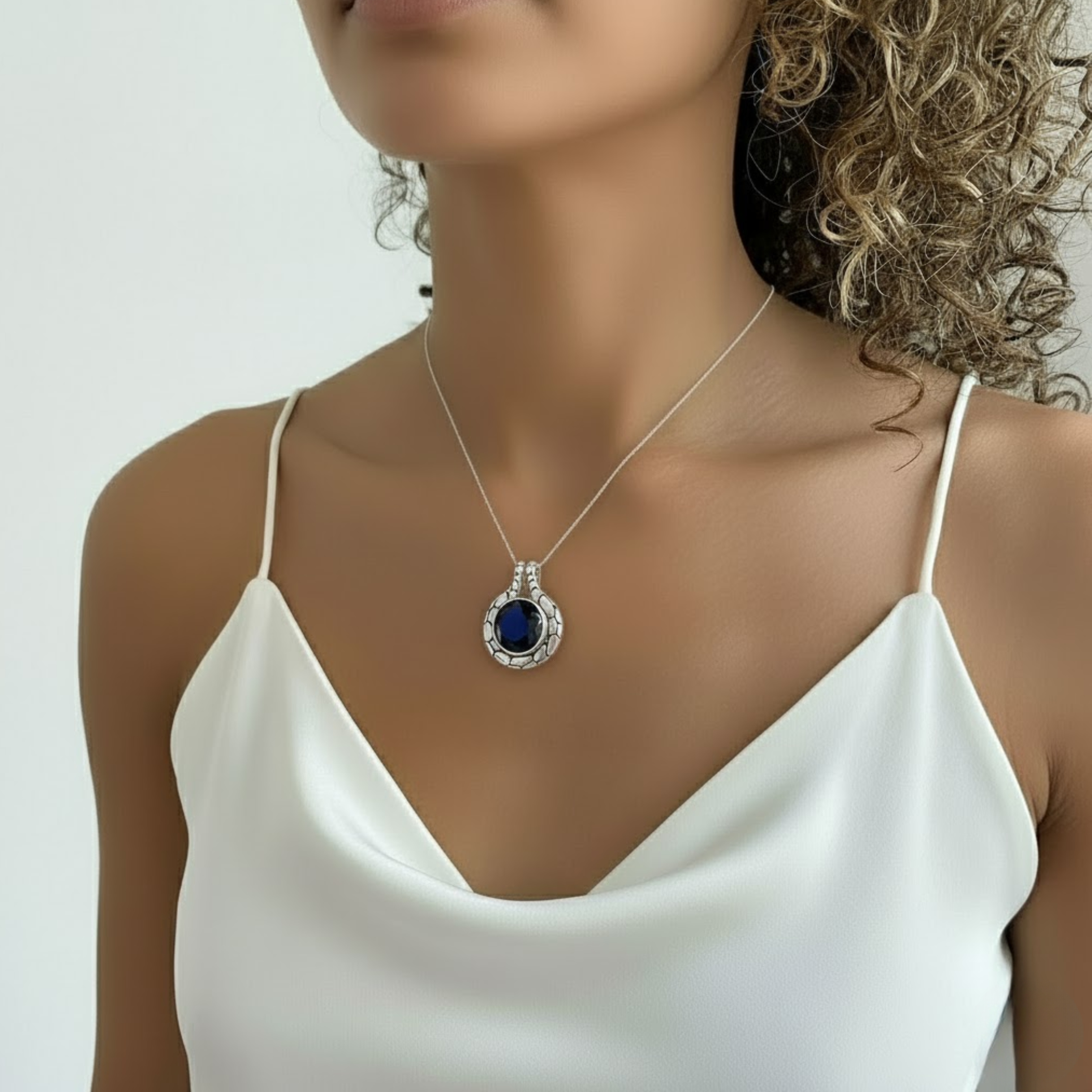 Created Sapphire Pendant in 925 Sterling Silver, featuring a round blue sapphire, perfect for birthdays and special occasions.