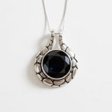 Created Sapphire Pendant made in 925 Sterling Silver with Round Created Blue Sapphire in Bezel setting, September Birthstone gift idea, symbolizes sincerity, truth, and faithfulness, ideal for everyday wear and perfect for birthday gifting and special occasions.