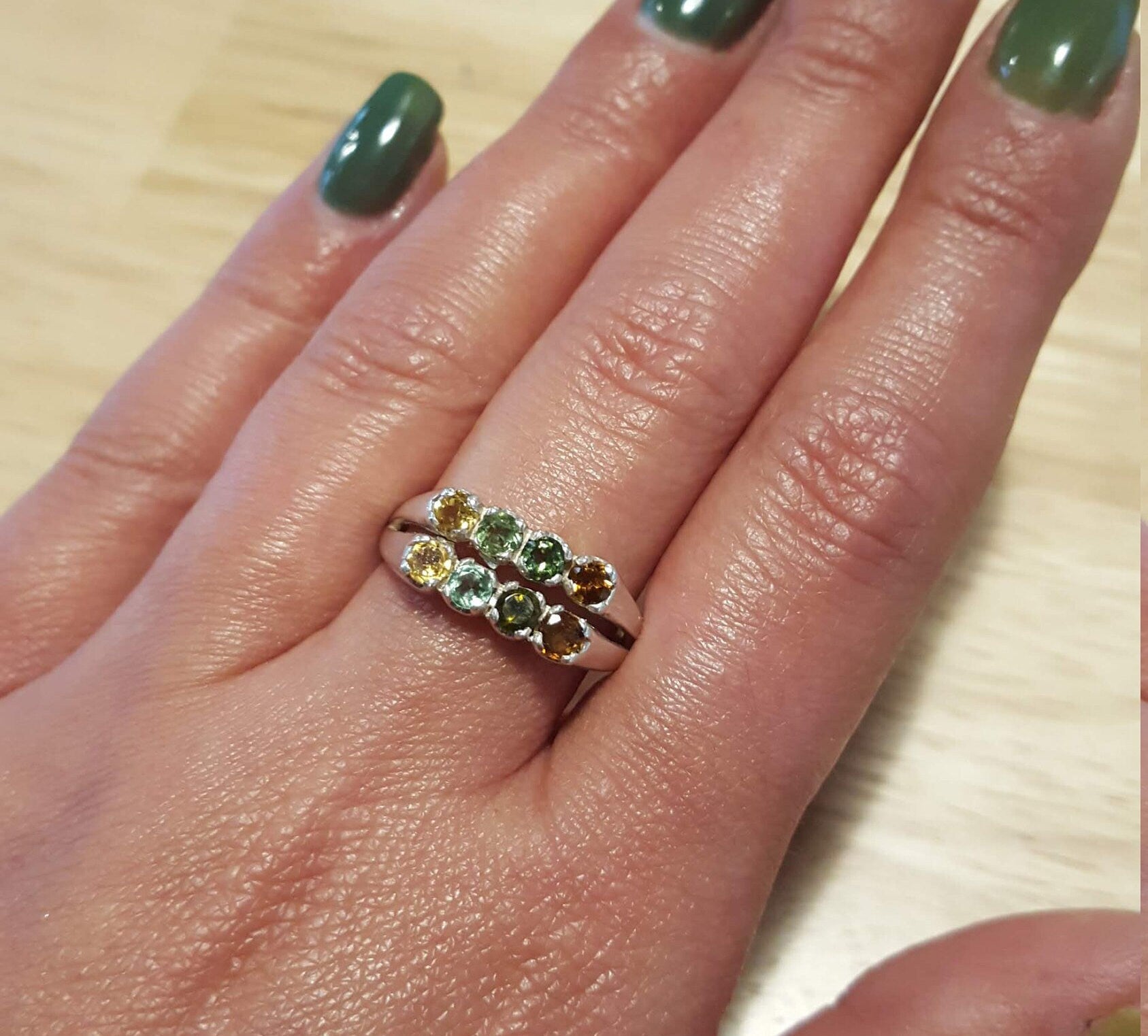 Multicolour Ring, Tourmaline Ring, Natural Tourmaline, Vintage Ring, Yellow Tourmaline, Green Tourmaline, Solid Silver Ring, Tourmaline