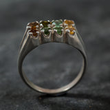 Multicolor Tourmaline Ring - Double Row Ring - Tourmaline Silver Ring