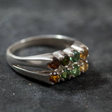 Multicolor Tourmaline Ring - Double Row Ring - Tourmaline Silver Ring