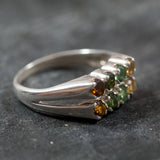 Multicolor Tourmaline Ring - Double Row Ring - Tourmaline Silver Ring