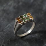 Multicolor Tourmaline Ring - Double Row Ring - Tourmaline Silver Ring