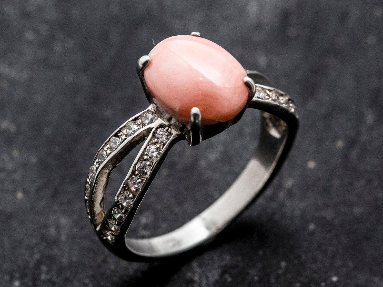 Coral Ring, Natural Coral Ring, March Birthstone, Angel Skin Coral, Pink Ring, March Ring, Pink Coral Ring, Vintage Rings, Solid Silver Ring