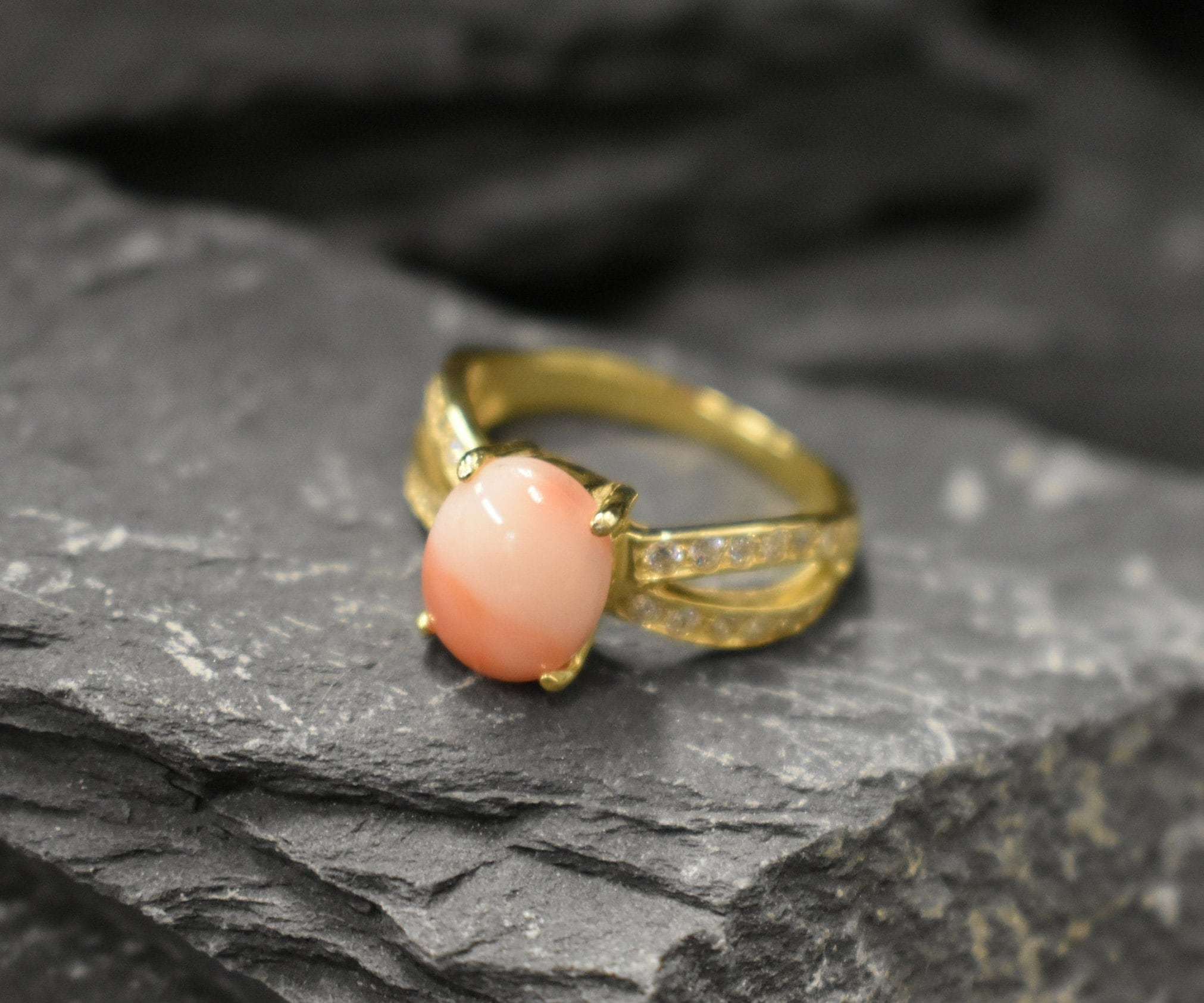 Coral Ring, Natural Coral Ring, March Birthstone, Angel Skin Coral, Pink Ring, March Ring, Pink Coral Ring, Vintage Rings, Solid Silver Ring(1)