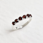 Garnet Band, Natural Garnet, January Birthstone, Half Eternity Band, Red Vintage Ring, Red Diamond Ring, Eternity Band, Solid Silver Ring