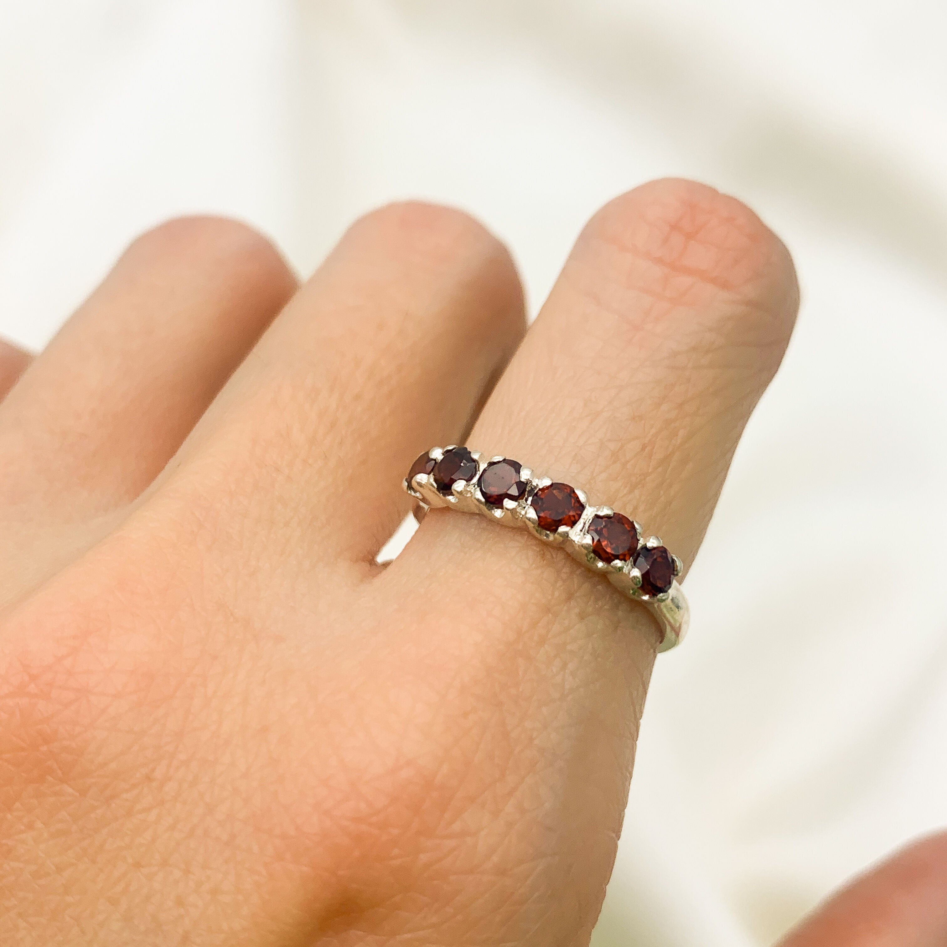 Garnet Band, Natural Garnet, January Birthstone, Half Eternity Band, Red Vintage Ring, Red Diamond Ring, Eternity Band, Solid Silver Ring