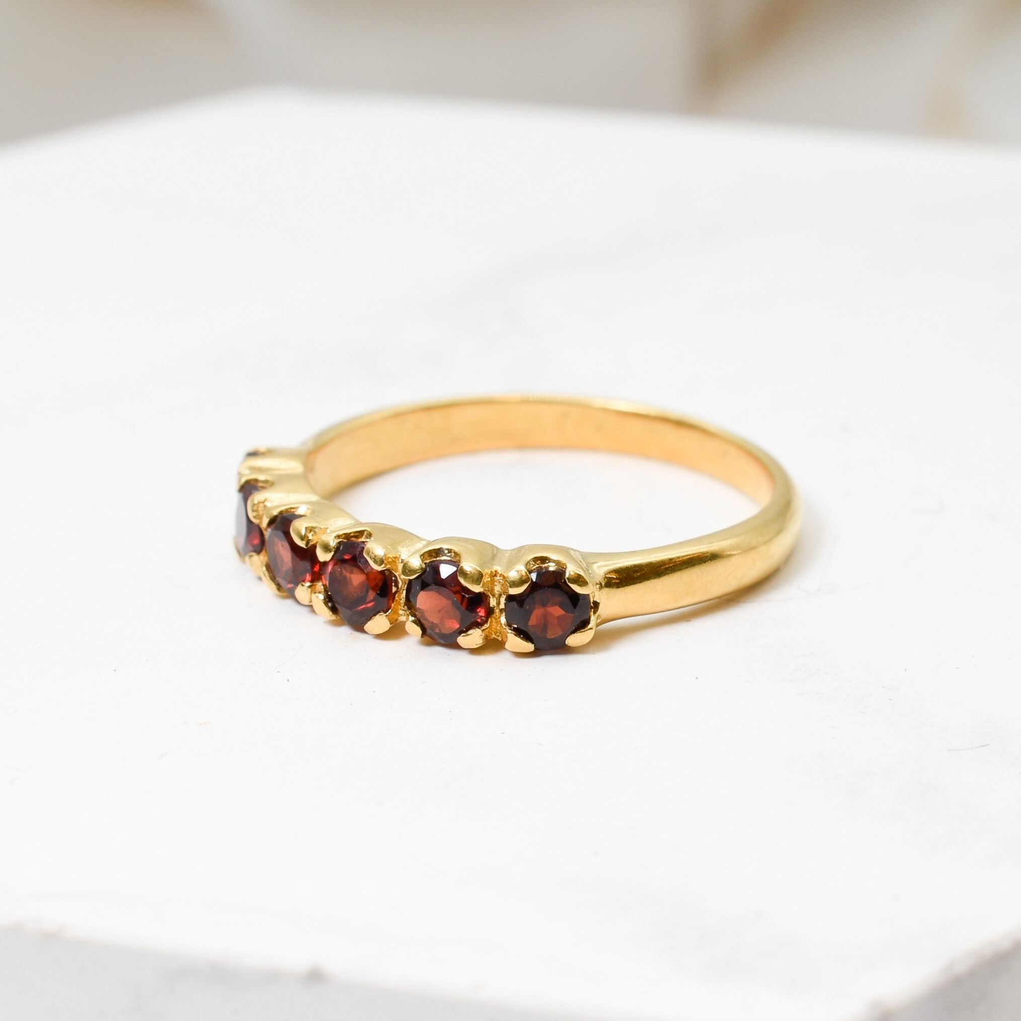 Garnet Band, Natural Garnet, January Birthstone, Half Eternity Band, Red Vintage Ring, Red Diamond Ring, Eternity Band, Solid Silver Ring(1)