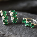 Baguette Emerald Earrings - Long Green Earrings - Five Stone Earrings