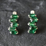 Baguette Emerald Earrings - Long Green Earrings - Five Stone Earrings