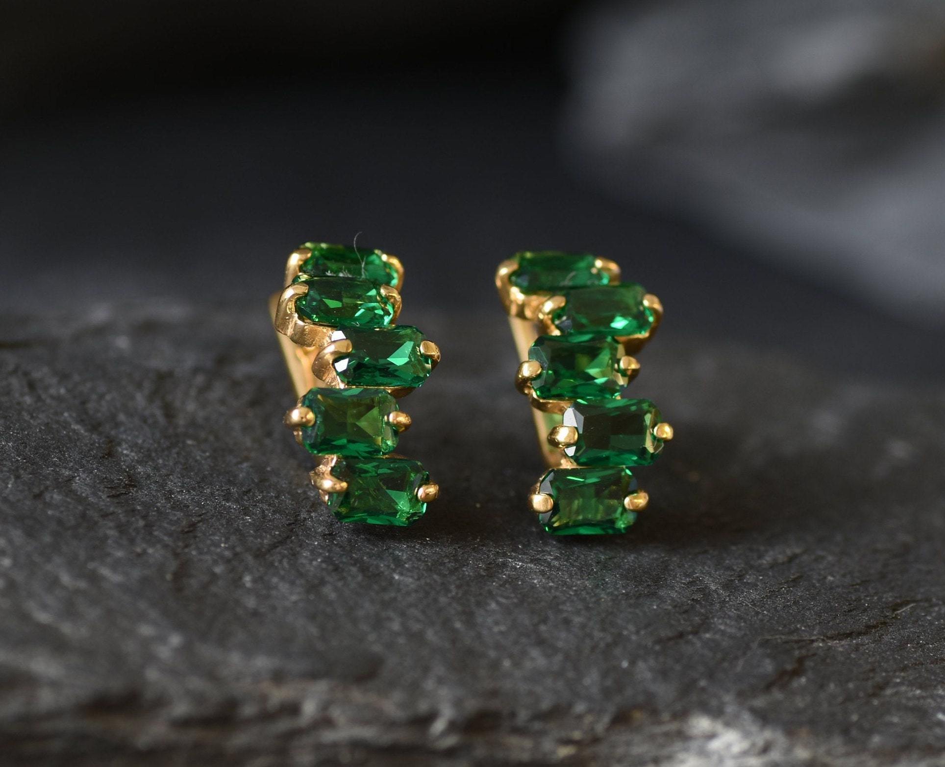 Emerald Earring/Emerald Cut Lever back Emerald Earring/ 2024 Baguette Earring/Emerald Baguette Earring/ Emerald Lever Back Silver Earring x4