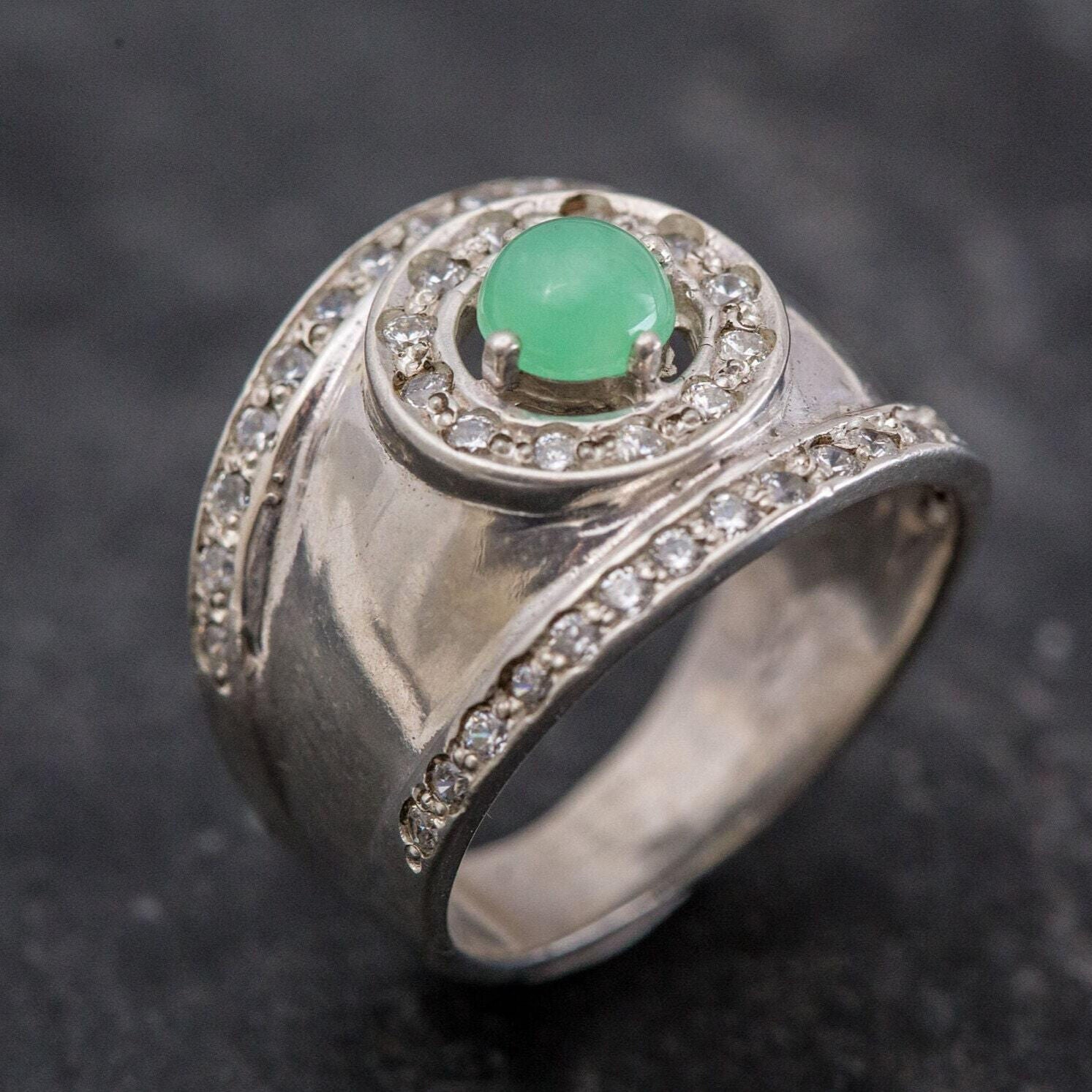 Big Silver Ring, Chrysoprase Ring, Natural Chrysoprase, Australian Chrysoprase, May Birthstone, Vintage Ring, May Ring, Solid Silver Ring