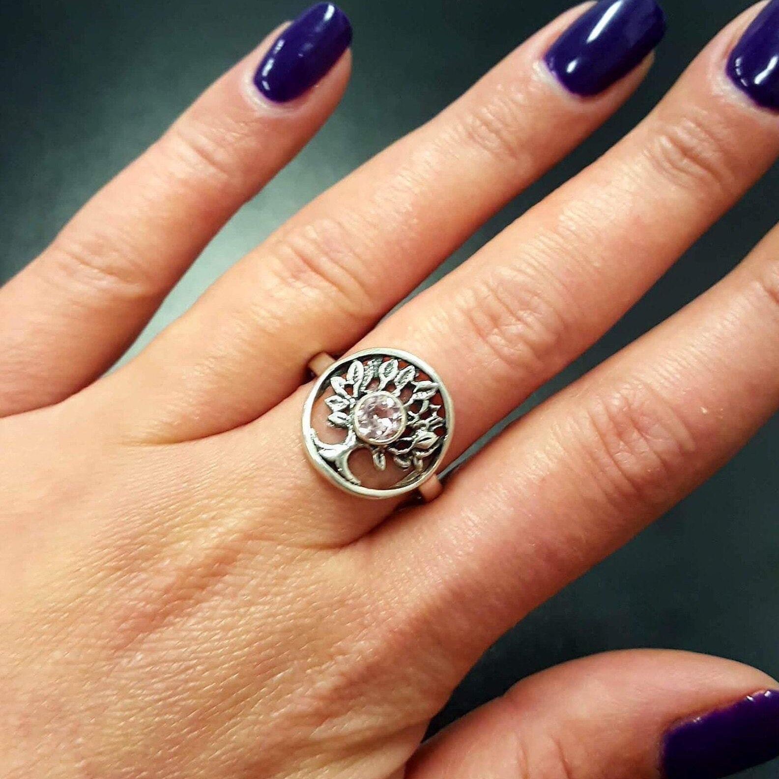 Morganite Ring, Created Morganite, Pink Ring, Tree Ring, Pink Diamond Ring, Silver Tree Ring, Unique Stone Ring, 925 Silver Ring, Morganite