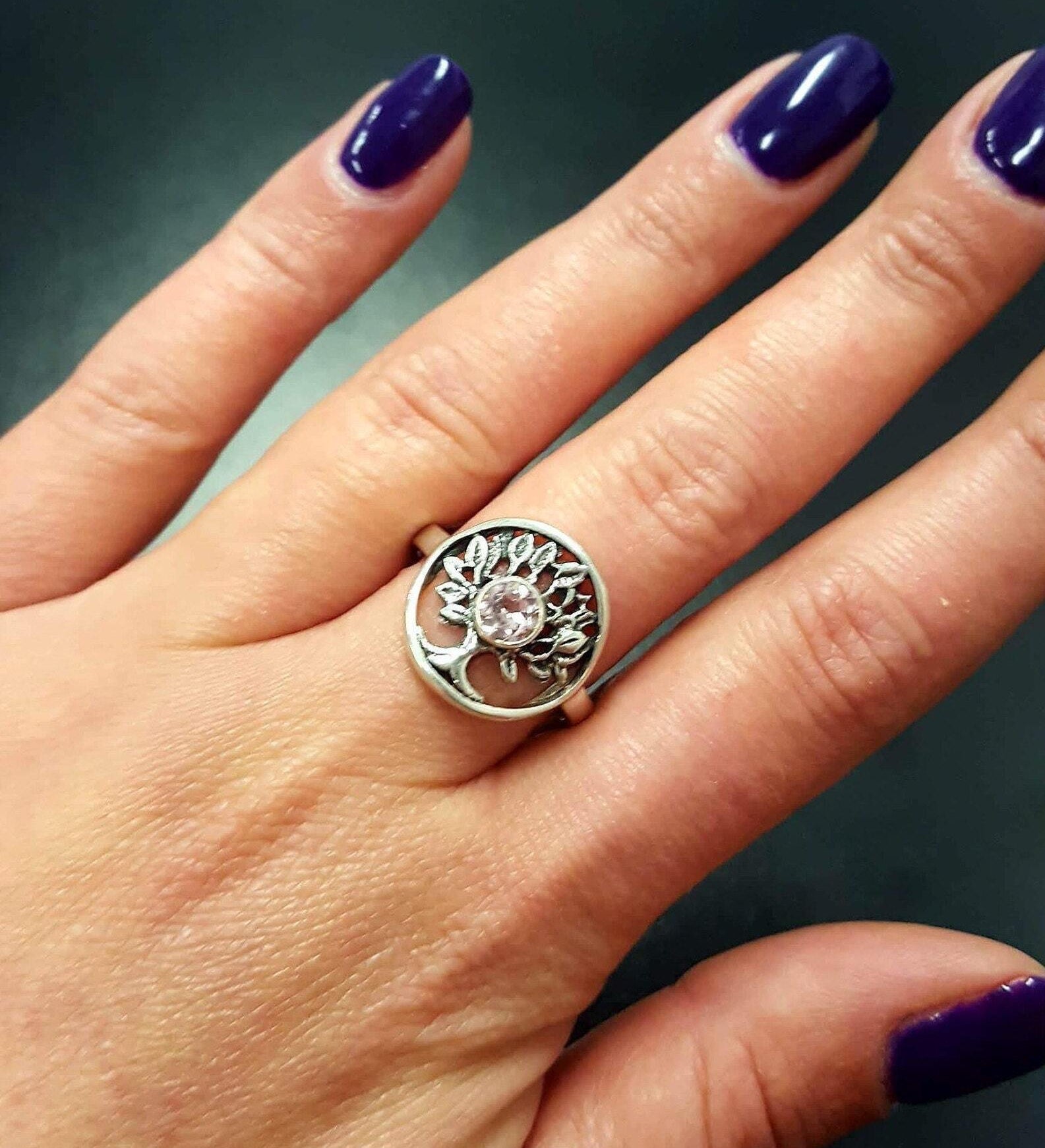 Morganite Ring, Created Morganite, Pink Ring, Tree Ring, Pink Diamond Ring, Silver Tree Ring, Unique Stone Ring, 925 Silver Ring, Morganite