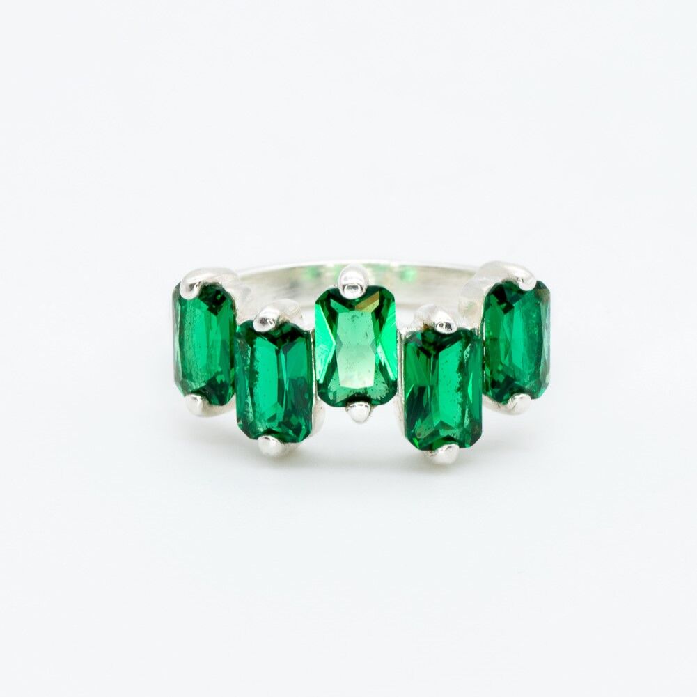 Emerald Ring, Created Emerald, Baguette Band, Half Eternity Ring, Green Diamond Ring, Asymmetric Ring, Emerald Cut Ring, 925 Sterling Silver