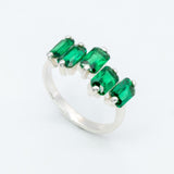 Emerald Ring, Created Emerald, Baguette Band, Half Eternity Ring, Green Diamond Ring, Asymmetric Ring, Emerald Cut Ring, 925 Sterling Silver