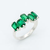 Emerald Ring, Created Emerald, Baguette Band, Half Eternity Ring, Green Diamond Ring, Asymmetric Ring, Emerald Cut Ring, 925 Sterling Silver