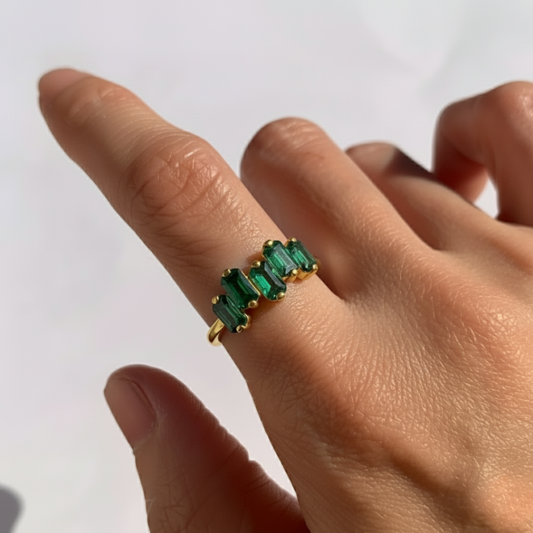 18k Gold Vermeil Emerald Ring with Created Green Emerald, perfect May birthstone gift for birthdays and special occasions.