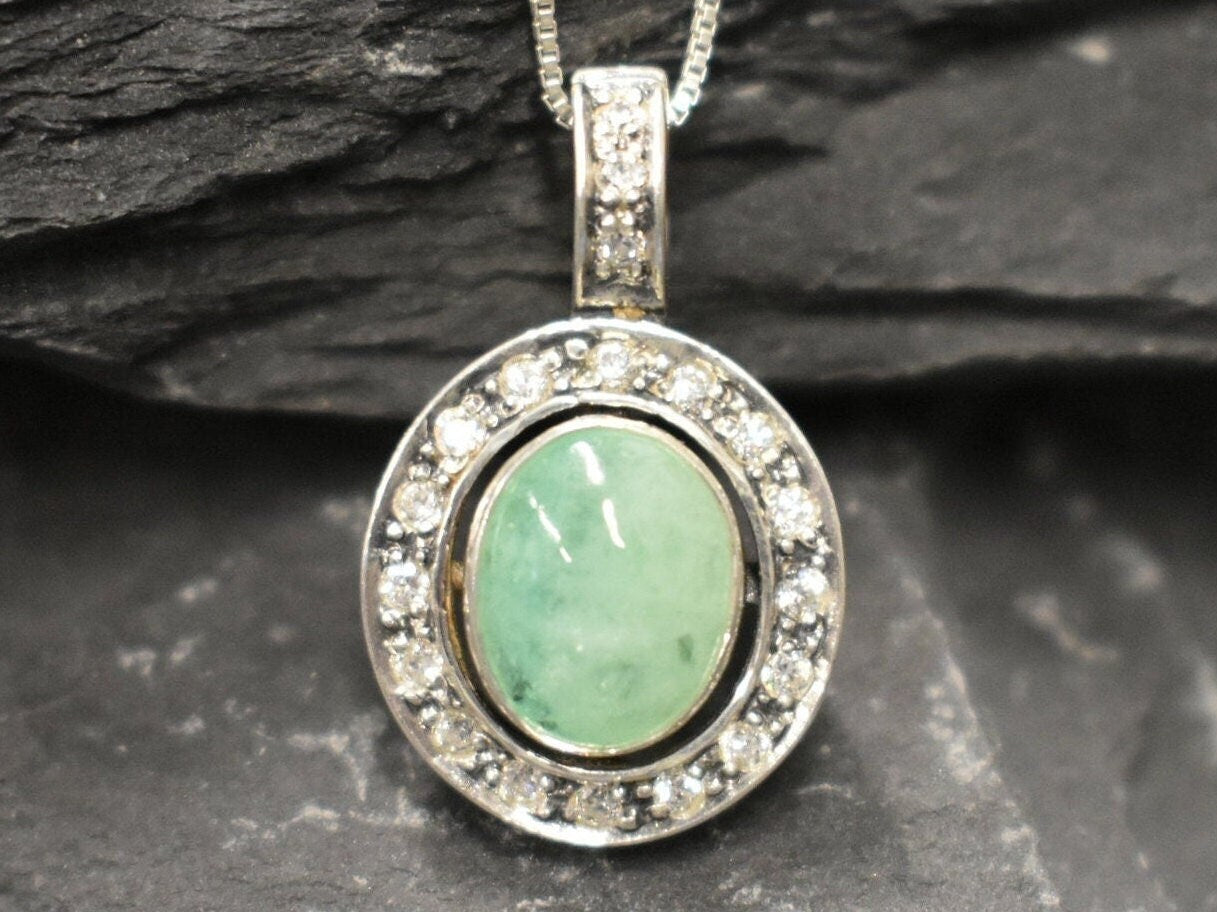 Emerald Pendant, Natural Emerald, May Birthstone, Victorian Pendant, Green Pendant, Emerald Necklace, Vintage Pendant, Solid Silver Pendant