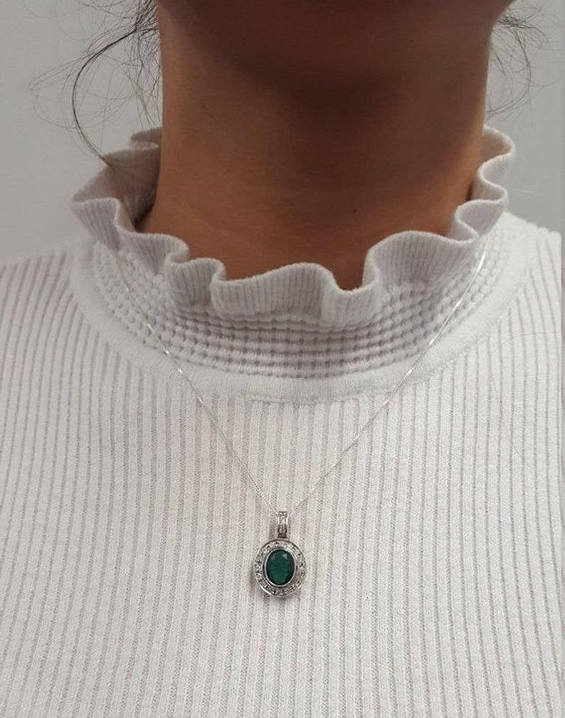 Emerald Pendant, Natural Emerald, May Birthstone, Victorian Pendant, Green Pendant, Emerald Necklace, Vintage Pendant, Solid Silver Pendant