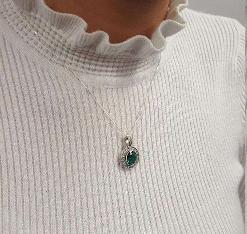 Emerald Pendant, Natural Emerald, May Birthstone, Victorian Pendant, Green Pendant, Emerald Necklace, Vintage Pendant, Solid Silver Pendant