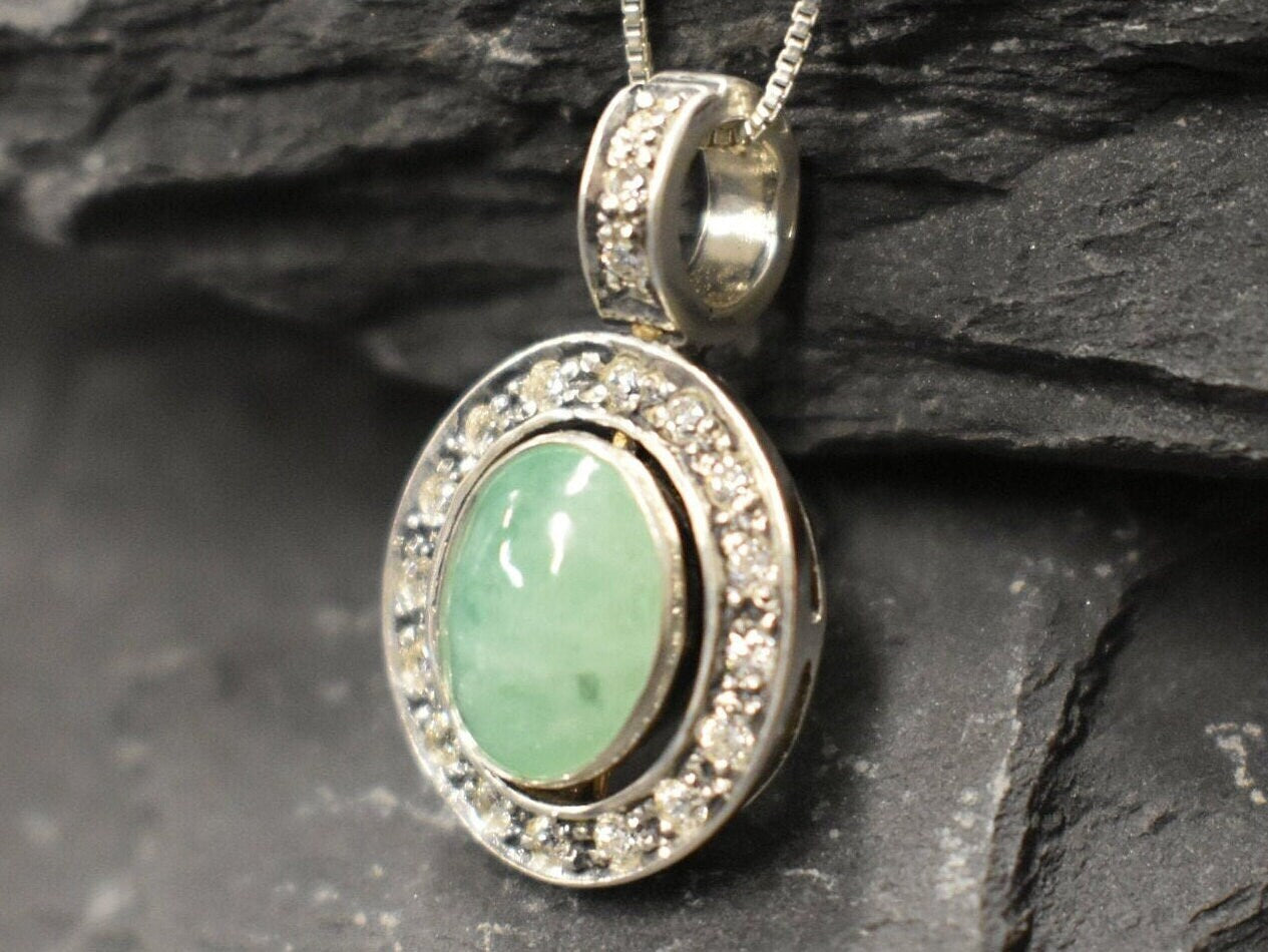 Emerald Pendant, Natural Emerald, May Birthstone, Victorian Pendant, Green Pendant, Emerald Necklace, Vintage Pendant, Solid Silver Pendant