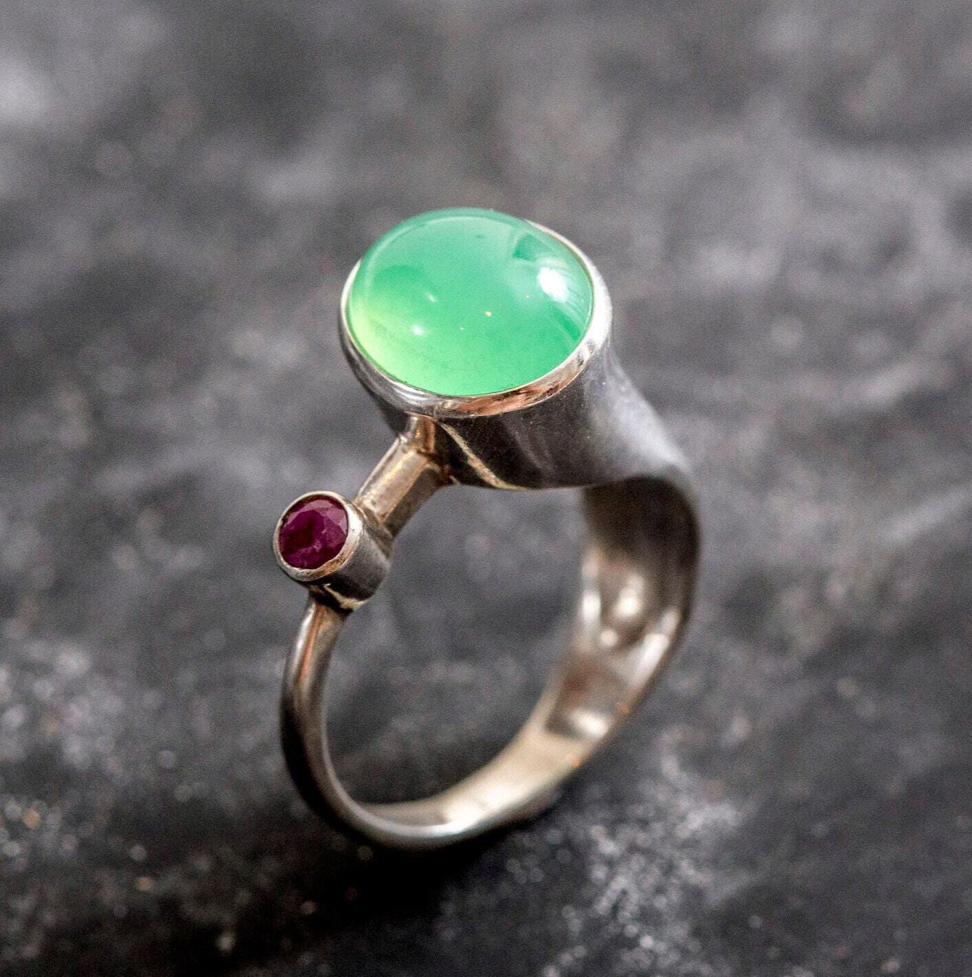 Chrysoprase Ring, Natural Chrysoprase, Artistic Ring, Large Chrysoprase, Vintage Rings, Ruby Ring, Vintage Silver Ring, Chrysoprase, Ruby