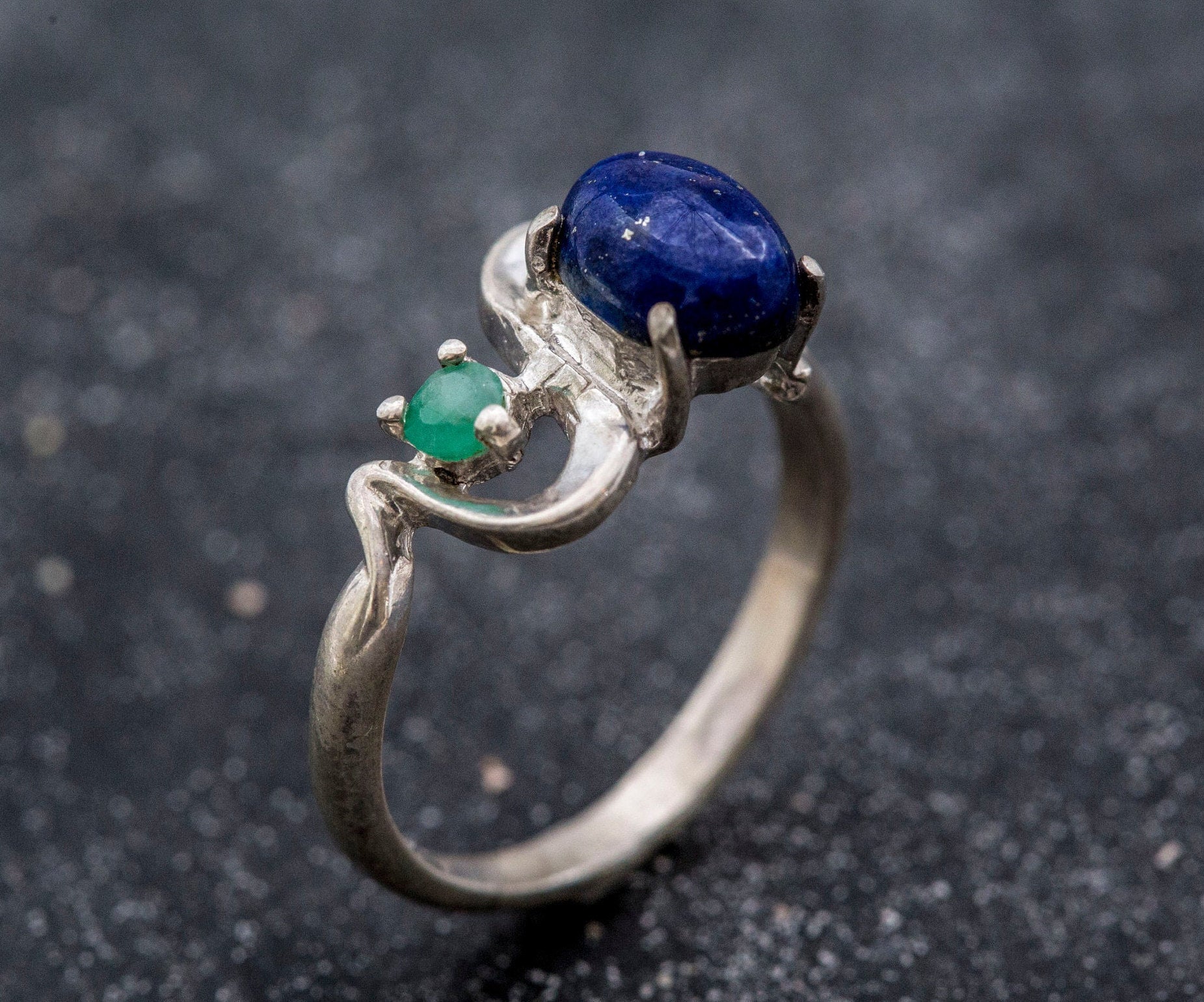 Unique Lapis Ring, Lapis Lazuli Ring, Natural Lapis, Natural Emerald, December Birthstone, Vintage Rings, Solid Silver Ring, Lapis Lazuli