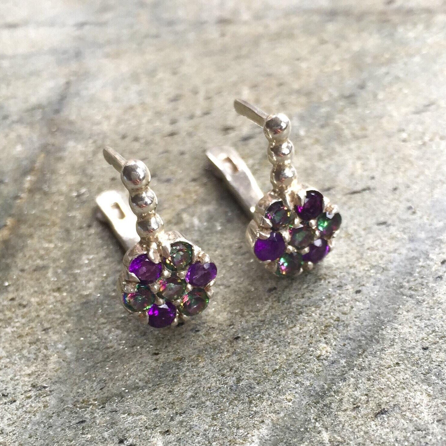 Flower Earrings, Amethyst Earrings, Natural Stones, Topaz Earrings, Mystic Topaz, February Birthstone, Birthstone Earrings, Pure Silver