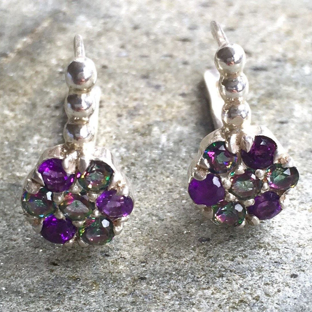 Flower Earrings, Amethyst Earrings, Natural Stones, Topaz Earrings, Mystic Topaz, February Birthstone, Birthstone Earrings, Pure Silver