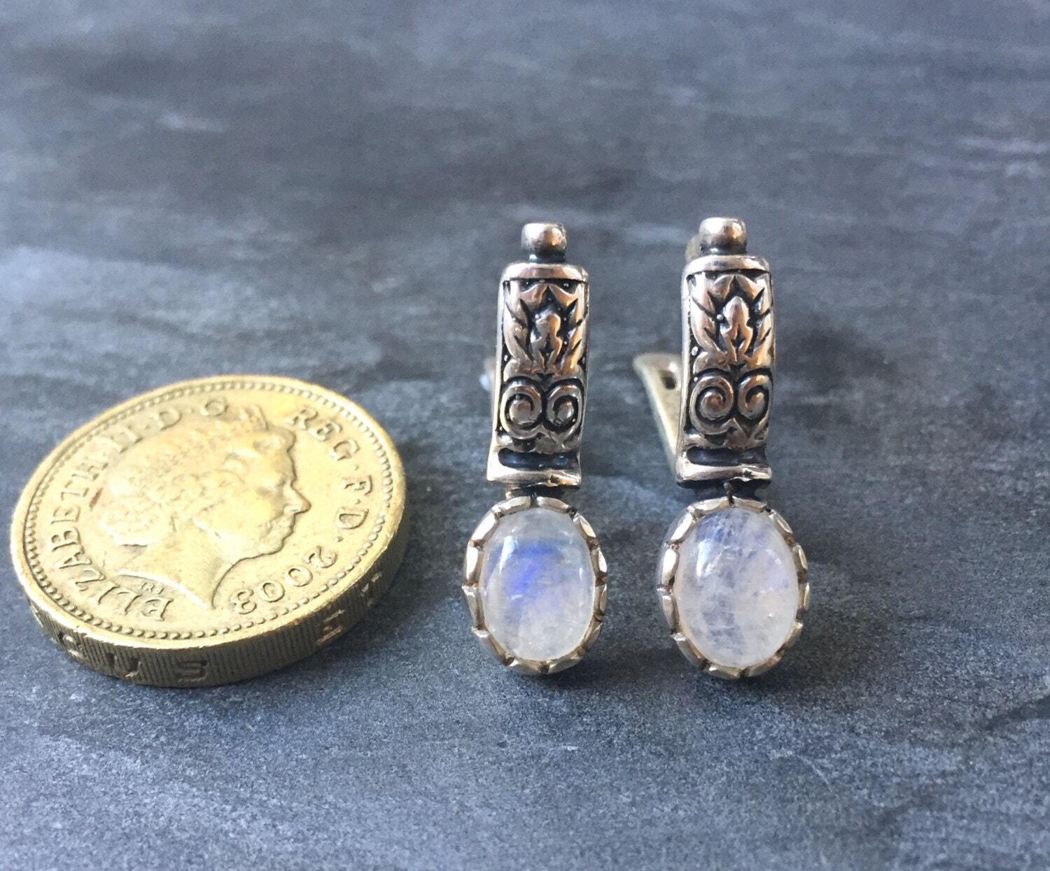 Moonstone Earrings, Rainbow Moonstone, Moonstone Rainbow, June Birthstone, June Earrings, Tribal Earrings, Solid Silver, Pure Silver