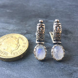 Moonstone Earrings, Rainbow Moonstone, Moonstone Rainbow, June Birthstone, June Earrings, Tribal Earrings, Solid Silver, Pure Silver